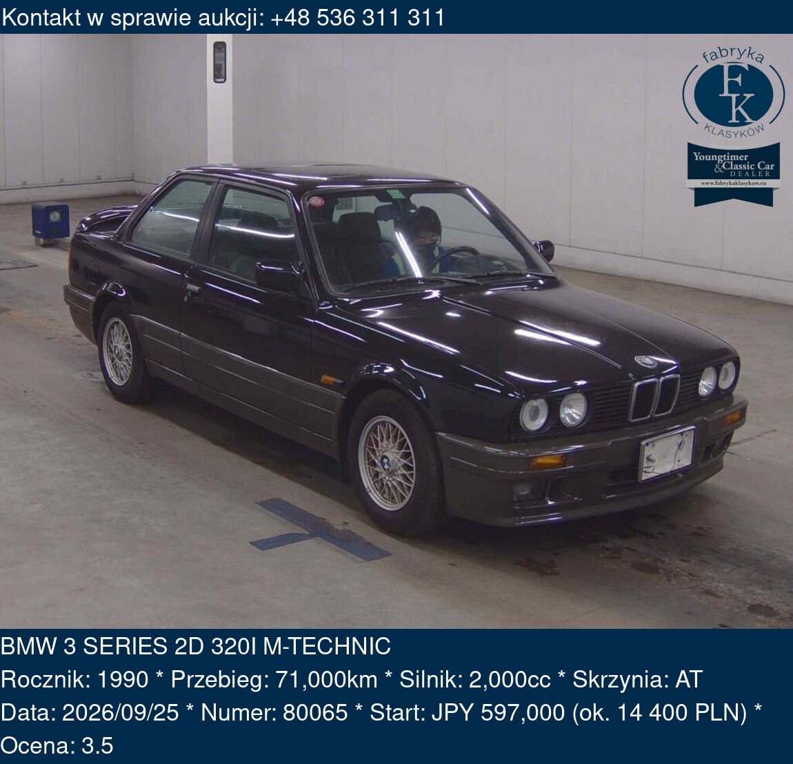 BMW 3 SERIES 2D 320I M-TECHNIC 1990 - zdjęcie 2
