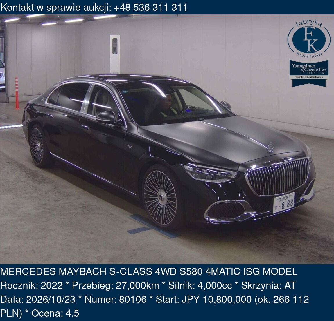 MERCEDES MAYBACH S-CLASS 4WD S580 4MATIC ISG MODEL 2022 - zdjęcie 2