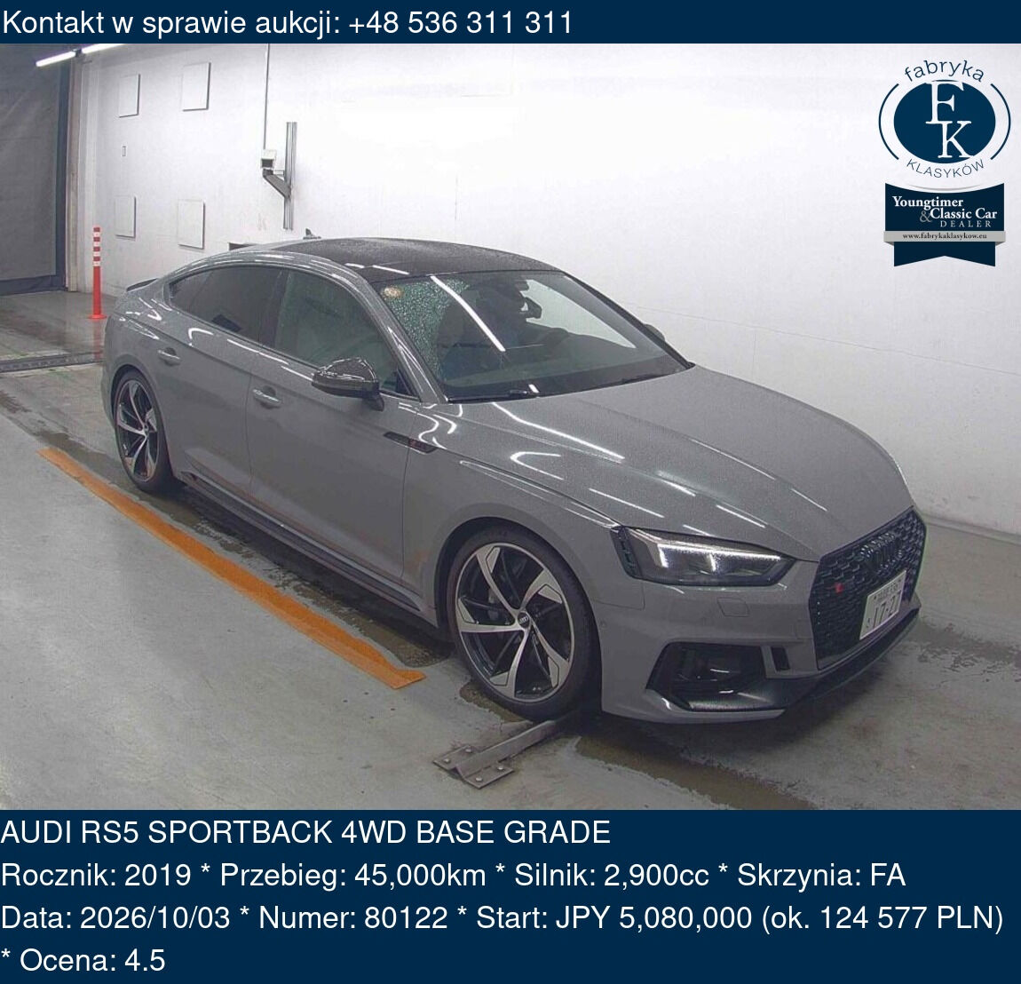 AUDI RS5 SPORTBACK 4WD BASE GRADE 2019 - zdjęcie 2