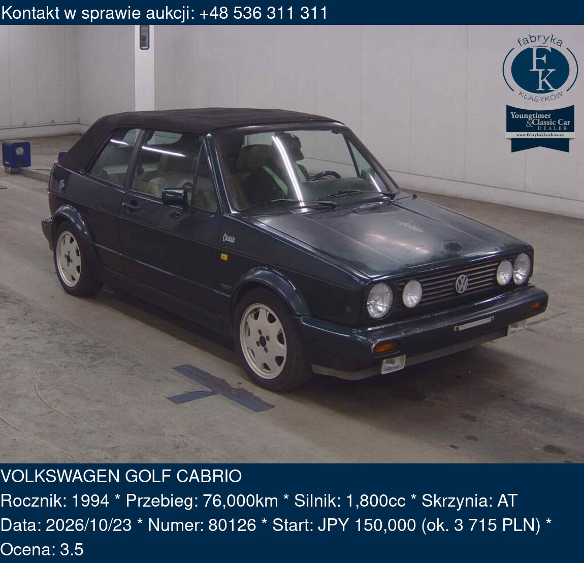 VOLKSWAGEN GOLF CABRIO 1994 - zdjęcie 2