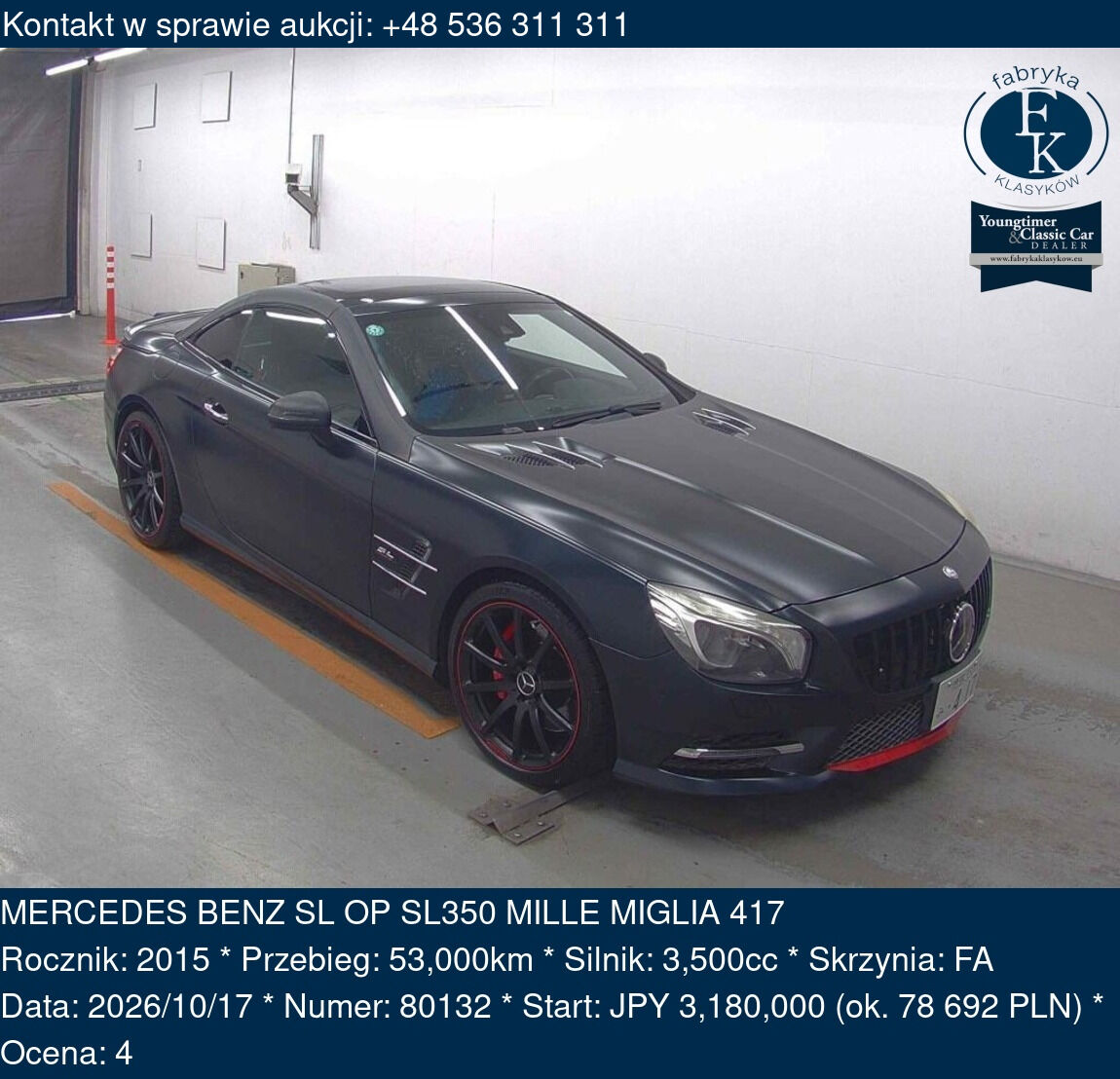 MERCEDES BENZ SL OP SL350 MILLE MIGLIA 417 2015 - zdjęcie 2