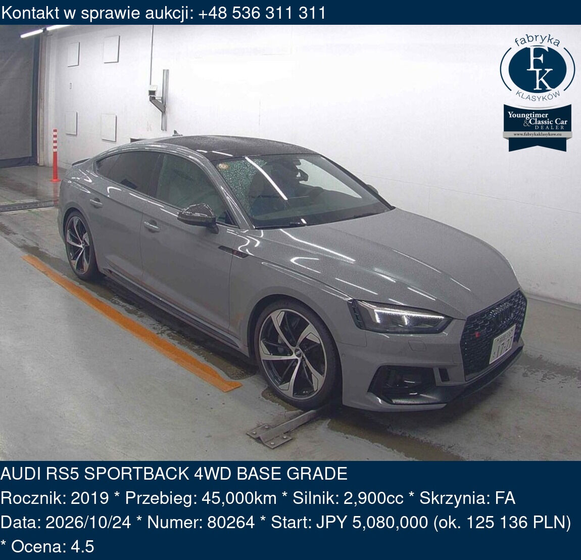 AUDI RS5 SPORTBACK 4WD BASE GRADE 2019 - zdjęcie 2