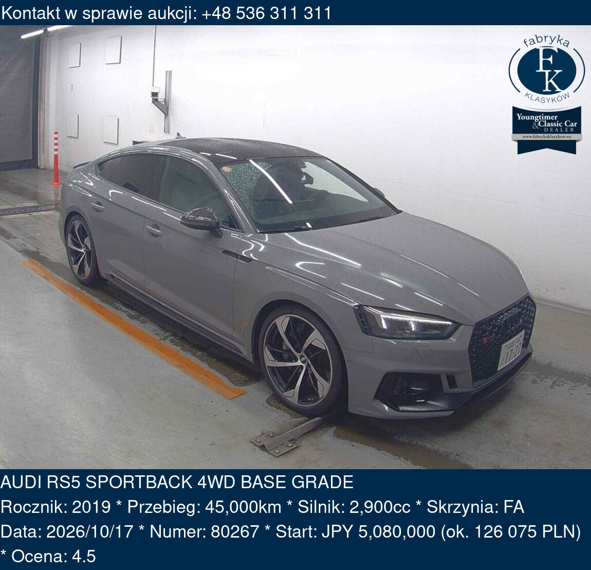 AUDI RS5 SPORTBACK 4WD BASE GRADE 2019 - zdjęcie 2