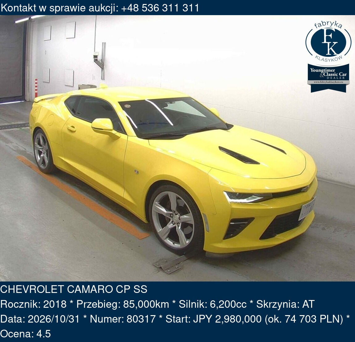 CHEVROLET CAMARO CP SS 2018 - zdjęcie 2