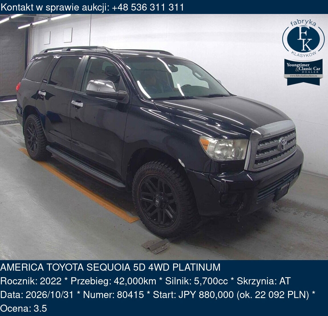 AMERICA TOYOTA SEQUOIA 5D 4WD PLATINUM 2022 - zdjęcie 2