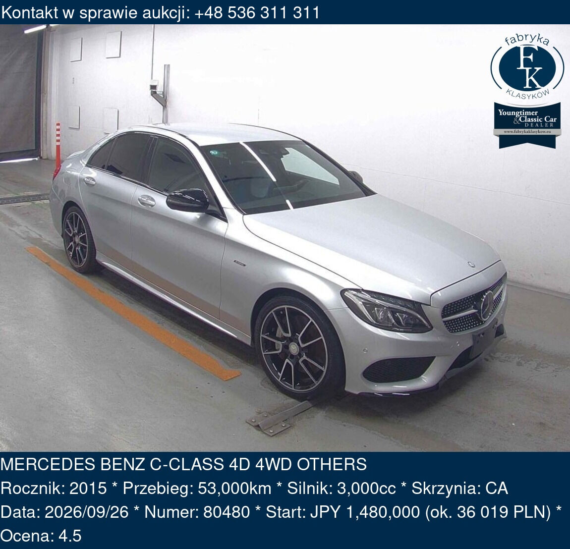 MERCEDES BENZ C-CLASS 4D 4WD OTHERS 2015 - zdjęcie 2