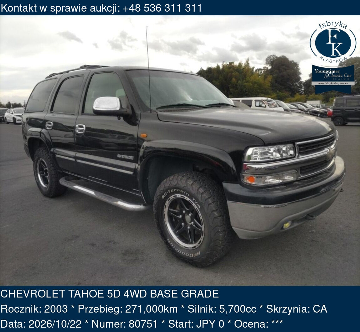 CHEVROLET TAHOE 5D 4WD BASE GRADE 2003 - zdjęcie 2