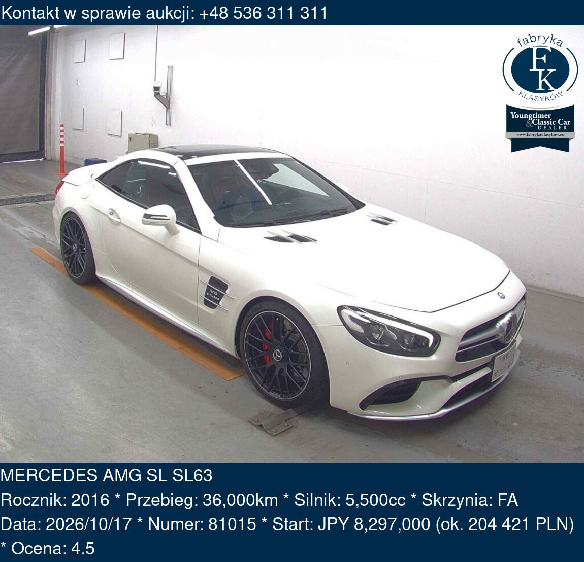 MERCEDES AMG SL SL63 2016 - zdjęcie 2