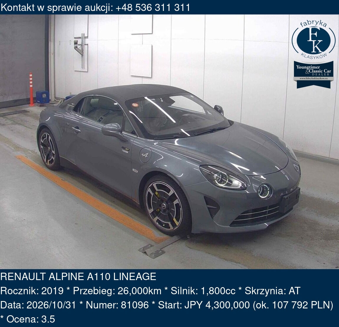 RENAULT ALPINE A110 LINEAGE 2019 - zdjęcie 2