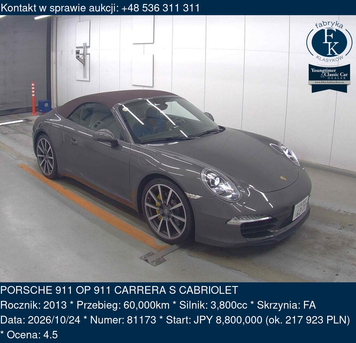 PORSCHE 911 OP 911 CARRERA S CABRIOLET 2013 - zdjęcie 2