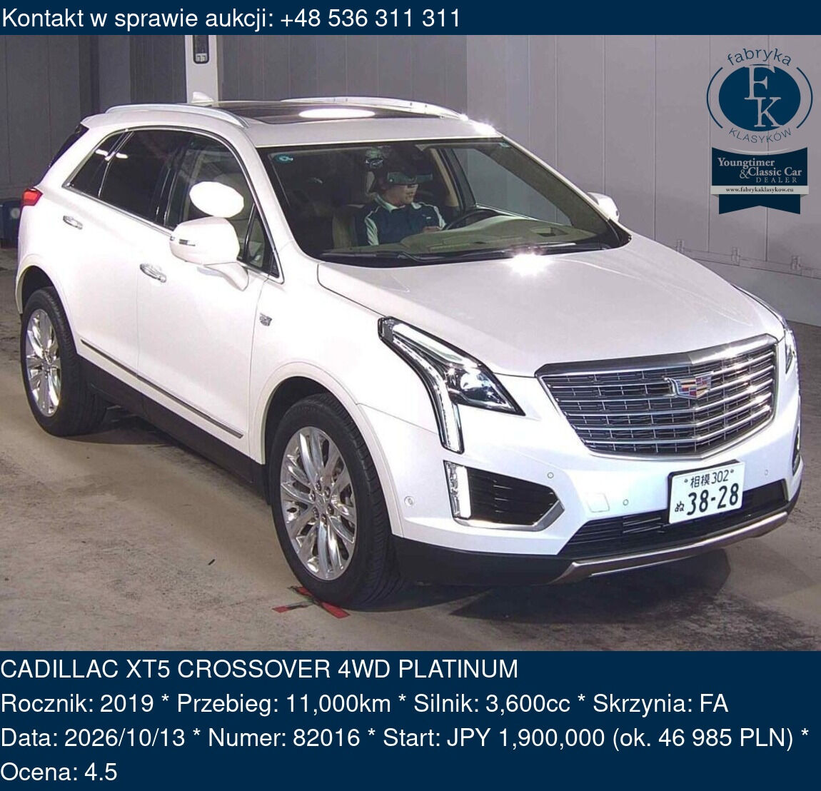 CADILLAC XT5 CROSSOVER 4WD PLATINUM 2019 - zdjęcie 2