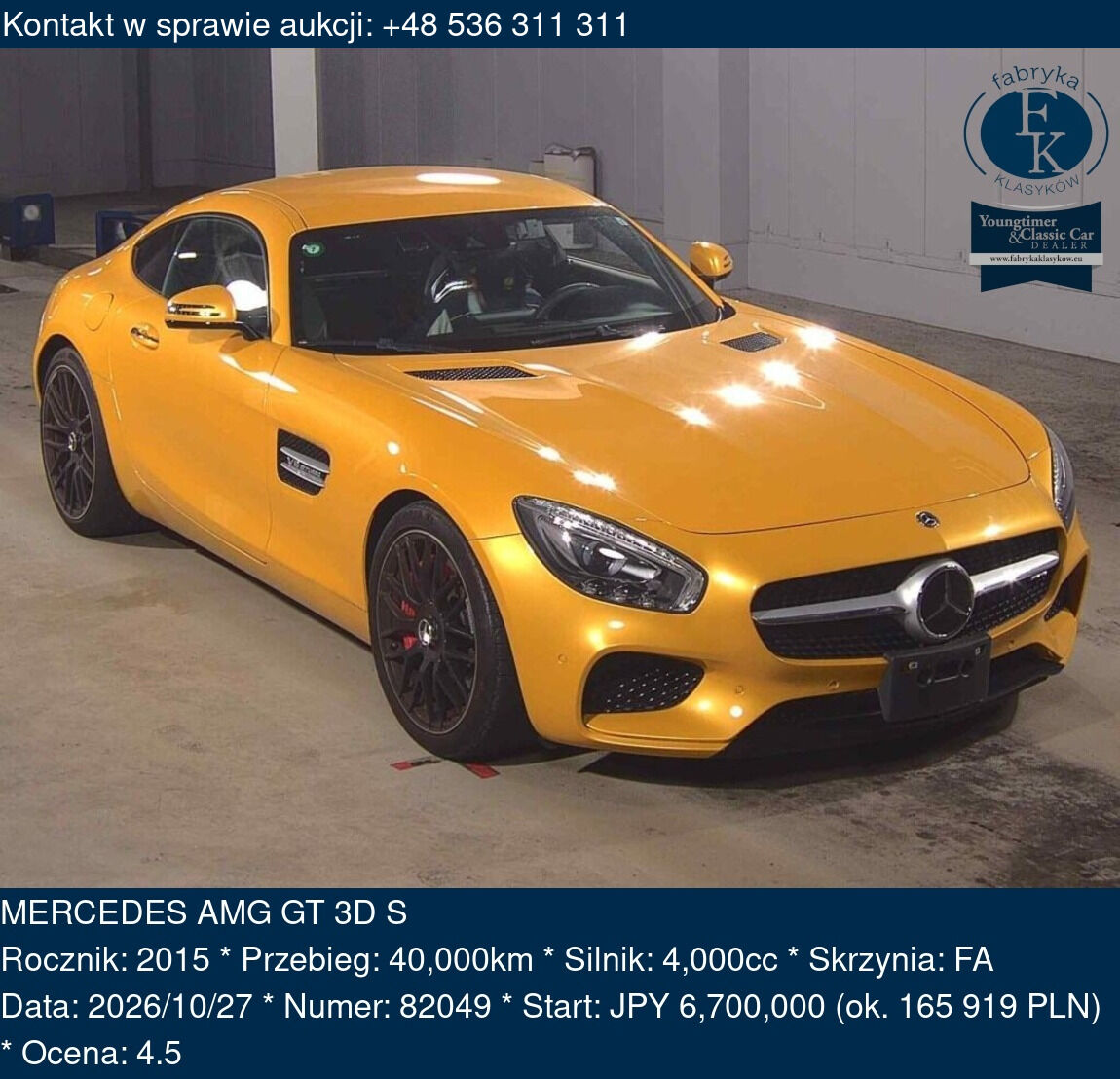 MERCEDES AMG GT 3D S 2015 - zdjęcie 2