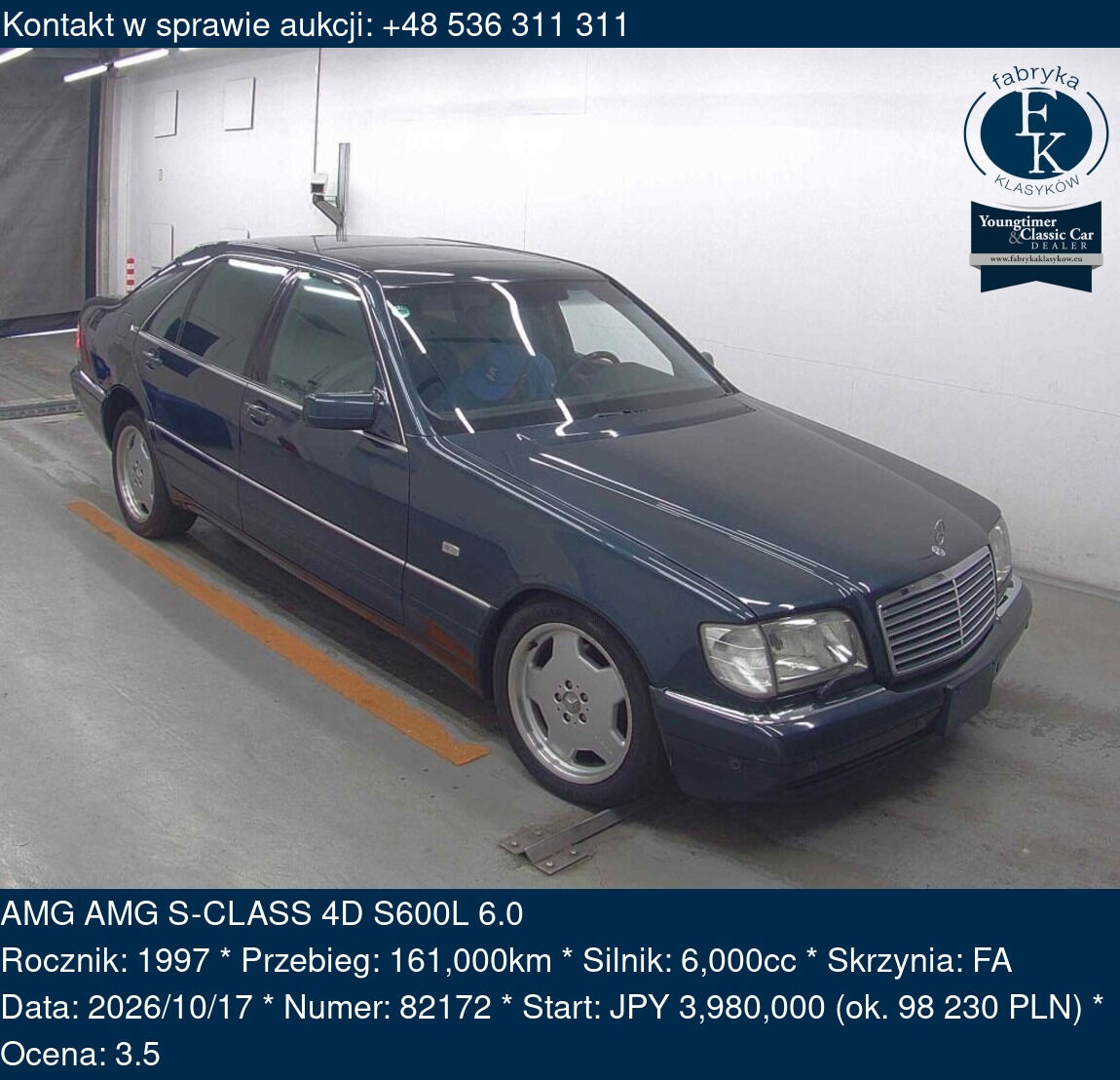 AMG AMG S-CLASS 4D S600L 6.0 1997 - zdjęcie 2