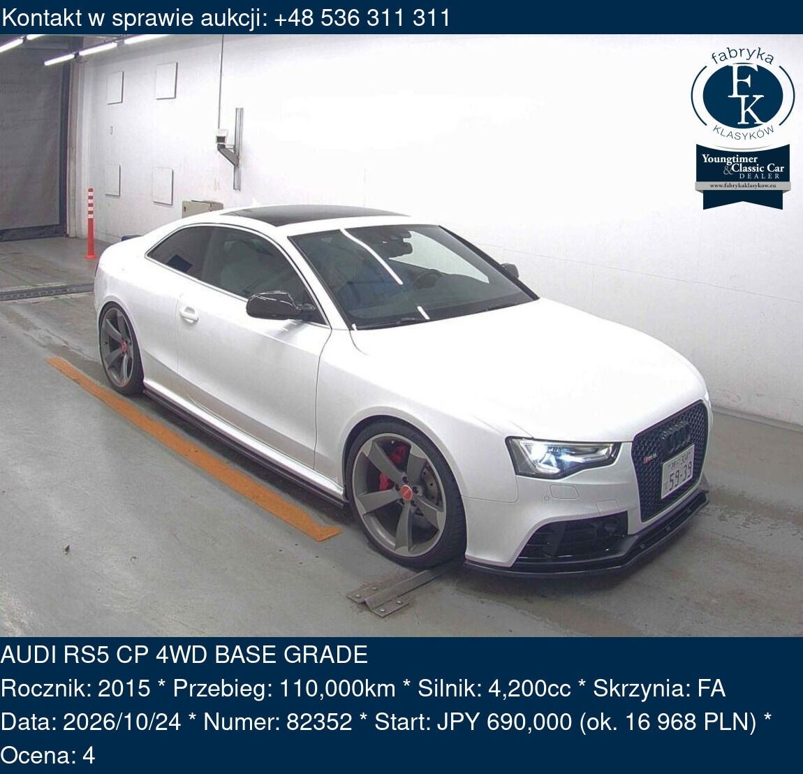 AUDI RS5 CP 4WD BASE GRADE 2015 - zdjęcie 2