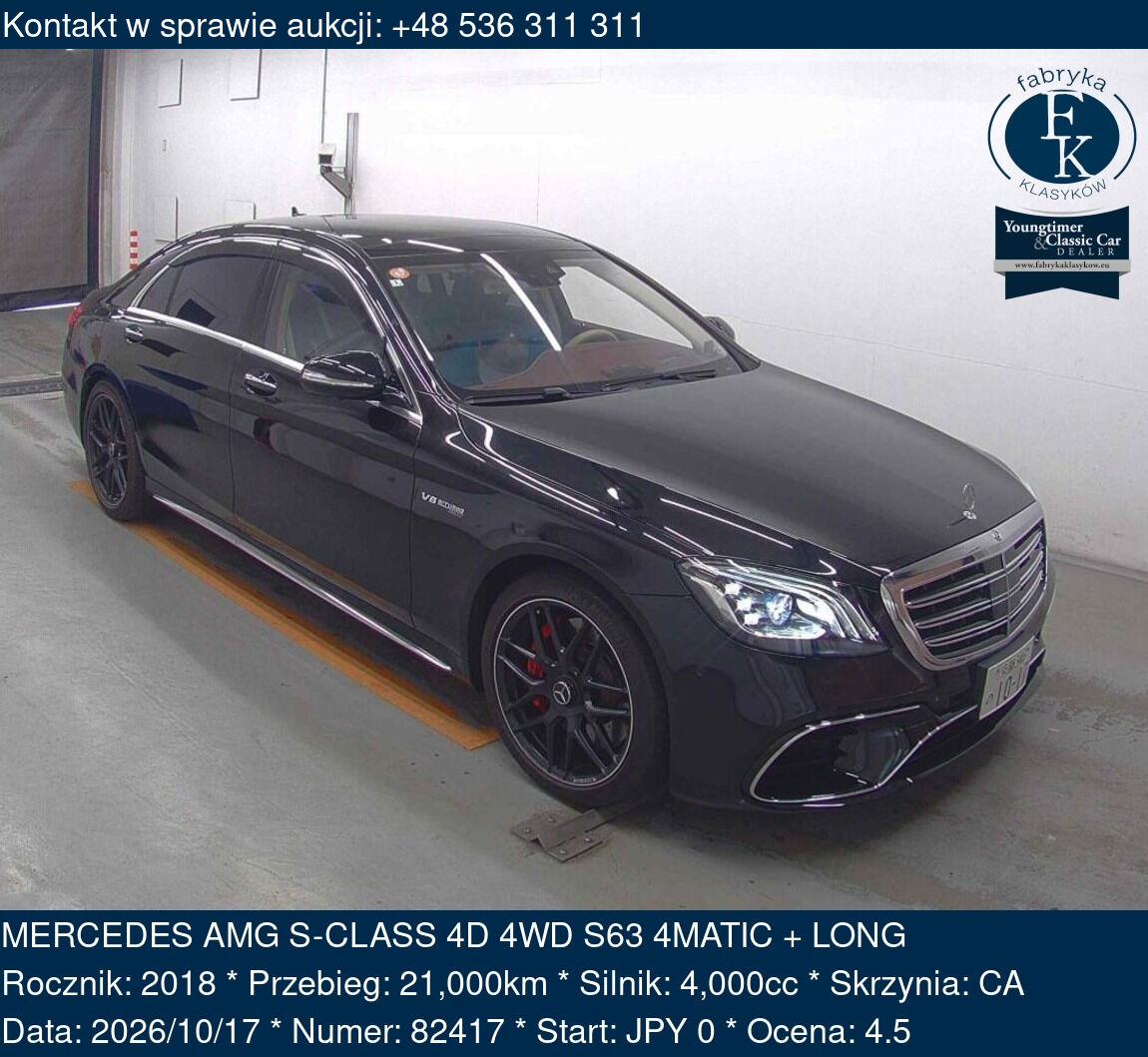 MERCEDES AMG S-CLASS 4D 4WD S63 4MATIC + LONG 2018 - zdjęcie 2
