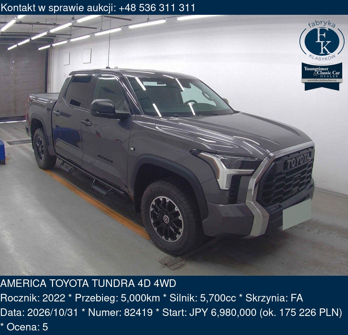 AMERICA TOYOTA TUNDRA 4D 4WD 2022 - zdjęcie 2