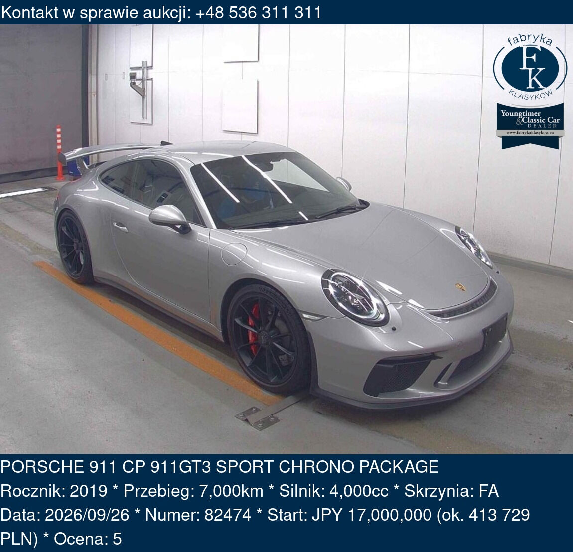 PORSCHE 911 CP 911GT3 SPORT CHRONO PACKAGE 2019 - zdjęcie 2