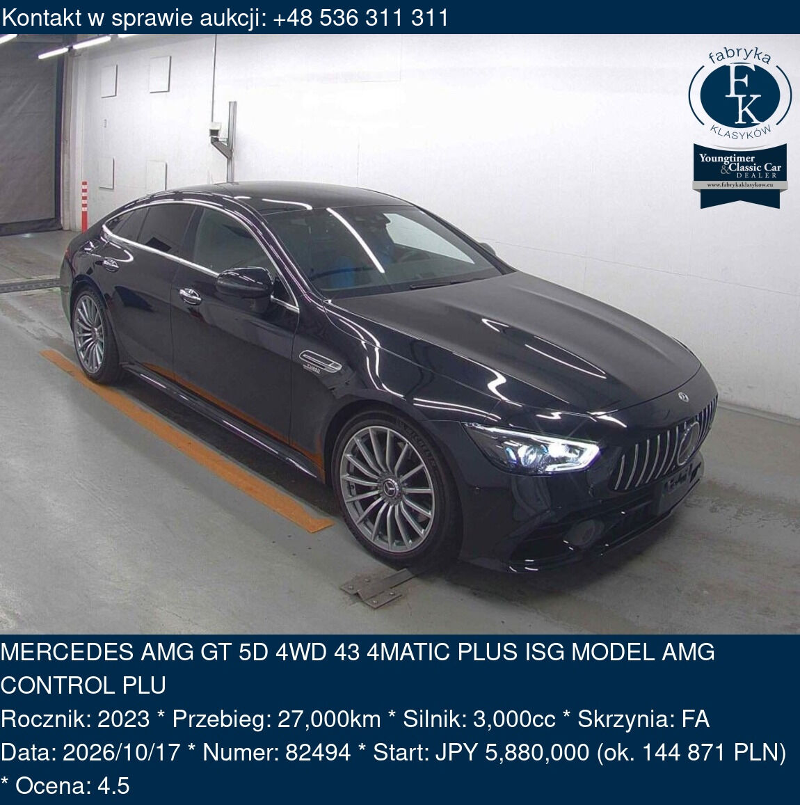 MERCEDES AMG GT 5D 4WD 43 4MATIC PLUS ISG MODEL AMG CONTROL PLU 2023 - zdjęcie 2