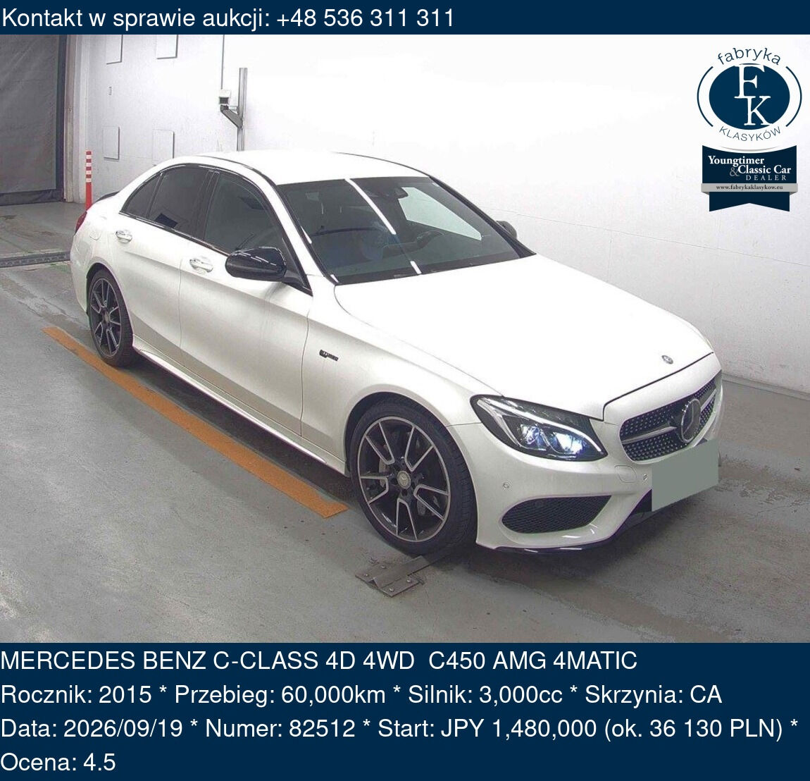 MERCEDES BENZ C-CLASS 4D 4WD C450 AMG 4MATIC 2015 - zdjęcie 2