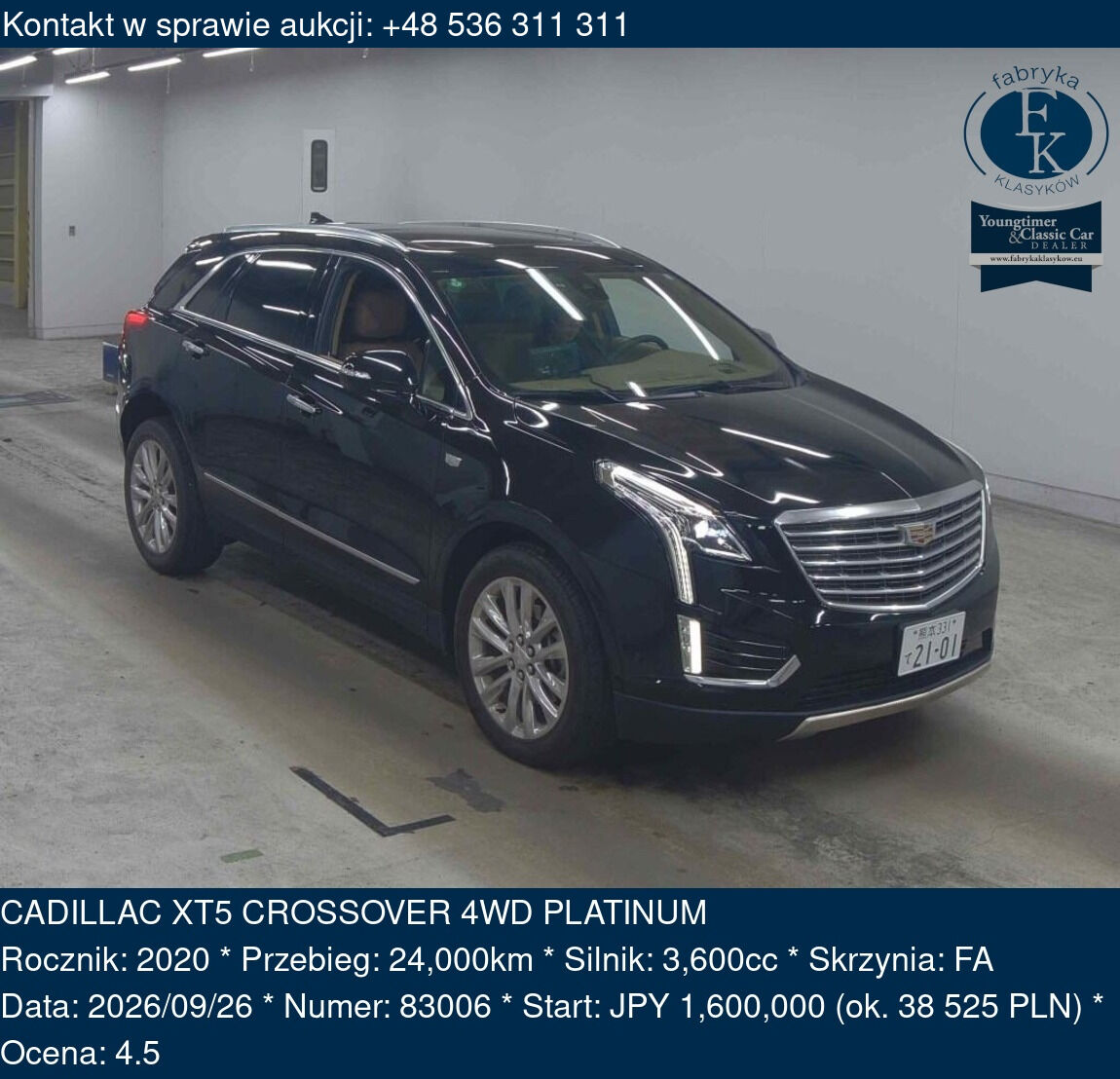 CADILLAC XT5 CROSSOVER 4WD PLATINUM 2020 - zdjęcie 2