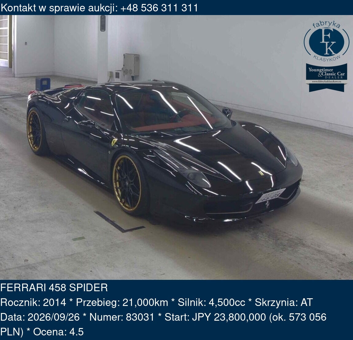 FERRARI 458 SPIDER 2014 - zdjęcie 2