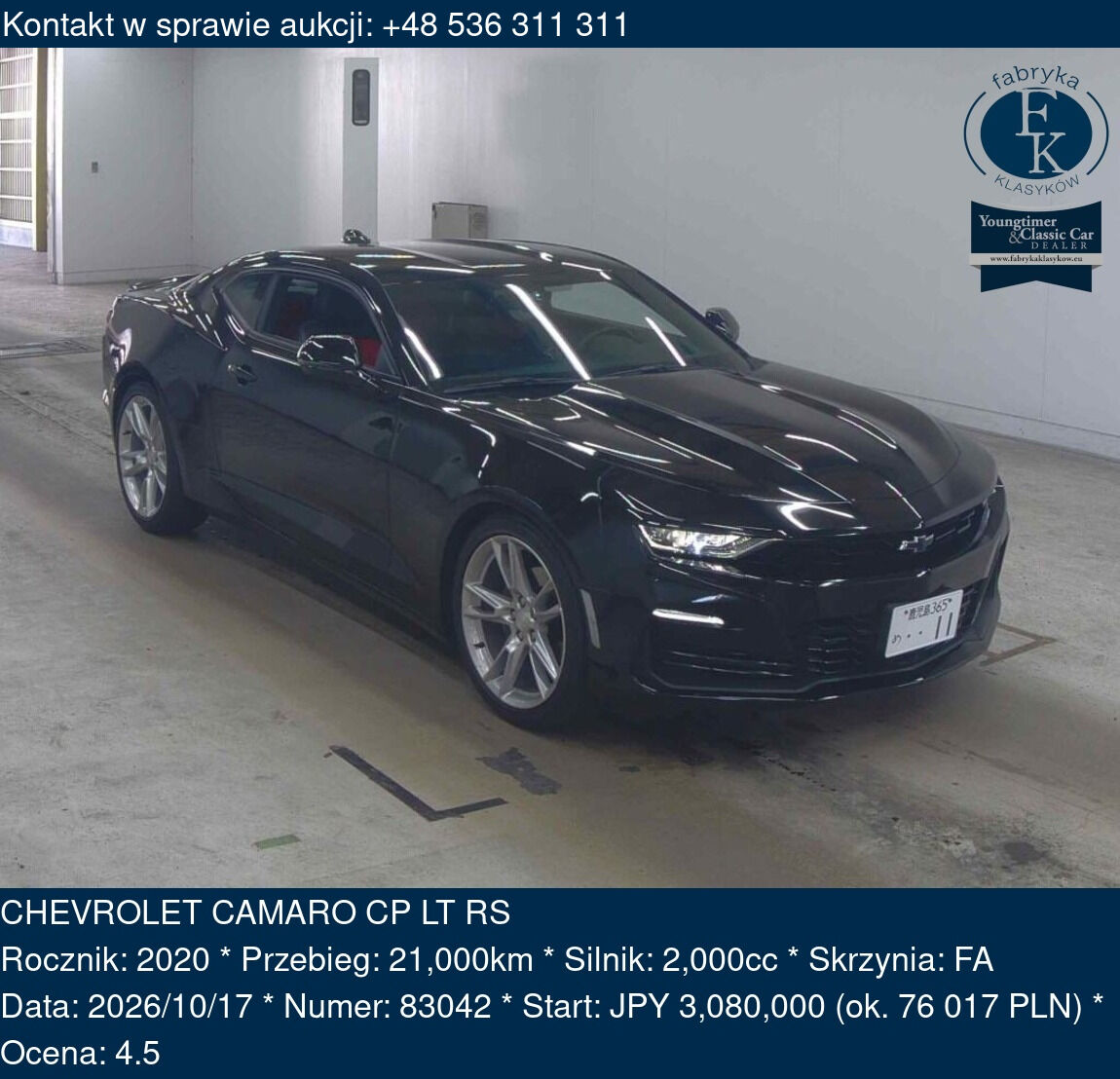CHEVROLET CAMARO CP LT RS 2020 - zdjęcie 2