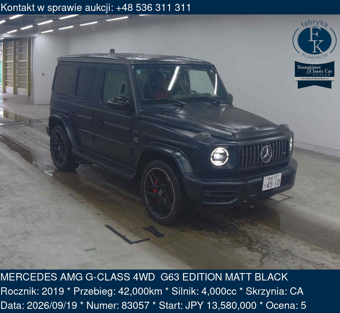 MERCEDES AMG G-CLASS 4WD G63 EDITION MATT BLACK 2019 - zdjęcie 2
