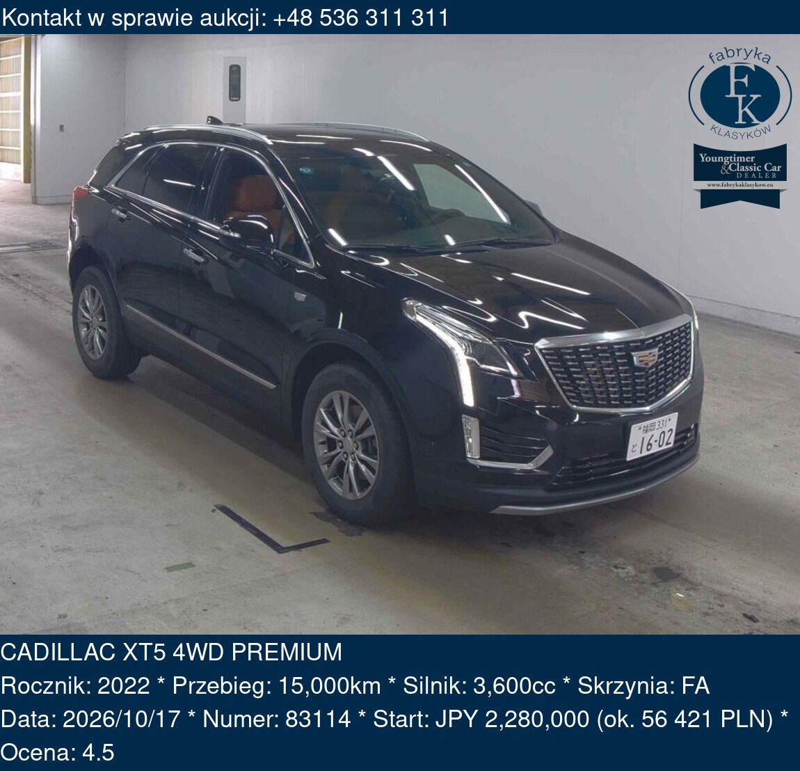 CADILLAC XT5 4WD PREMIUM 2022 - zdjęcie 2