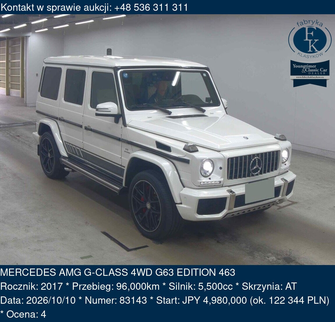 MERCEDES AMG G-CLASS 4WD G63 EDITION 463 2017 - zdjęcie 2