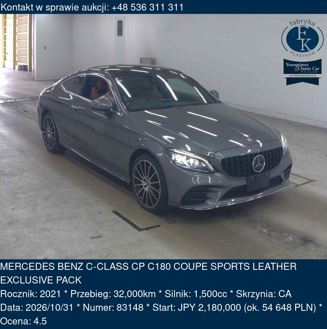 MERCEDES BENZ C-CLASS CP C180 COUPE SPORTS LEATHER EXCLUSIVE PACK 2021 - zdjęcie 2