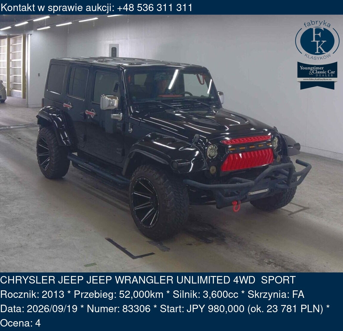 CHRYSLER JEEP JEEP WRANGLER UNLIMITED 4WD SPORT 2013 - zdjęcie 2