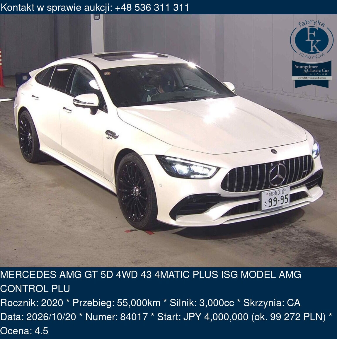 MERCEDES AMG GT 5D 4WD 43 4MATIC PLUS ISG MODEL AMG CONTROL PLU 2020 - zdjęcie 2