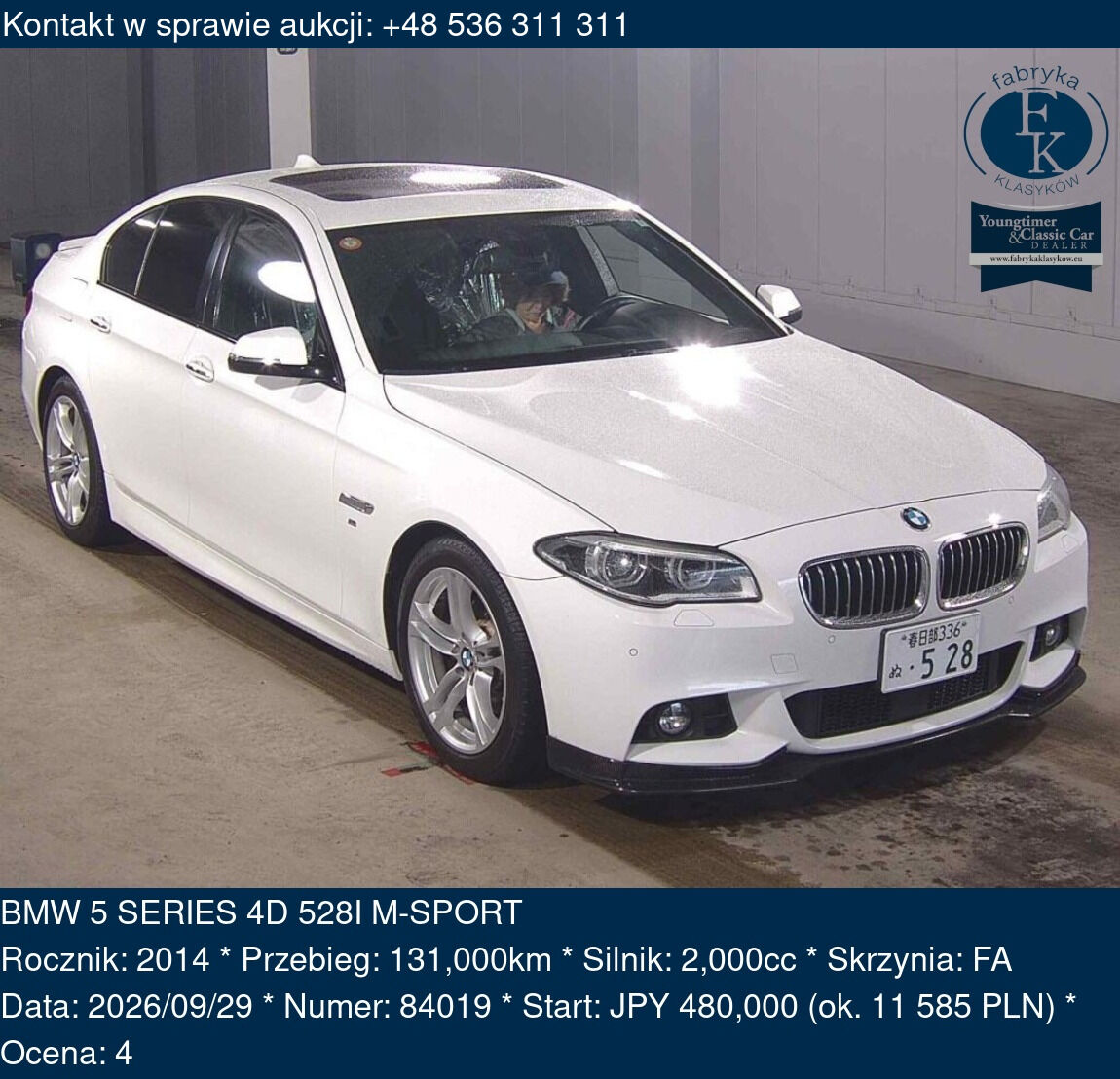 BMW 5 SERIES 4D 528I M-SPORT 2014 - zdjęcie 2