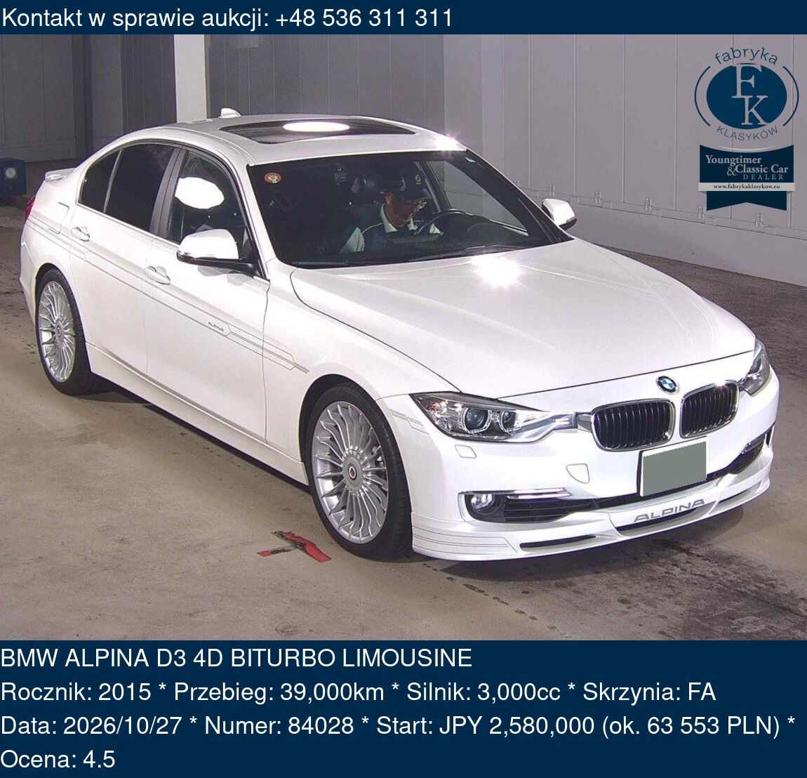 BMW ALPINA D3 4D BITURBO LIMOUSINE 2015 - zdjęcie 2