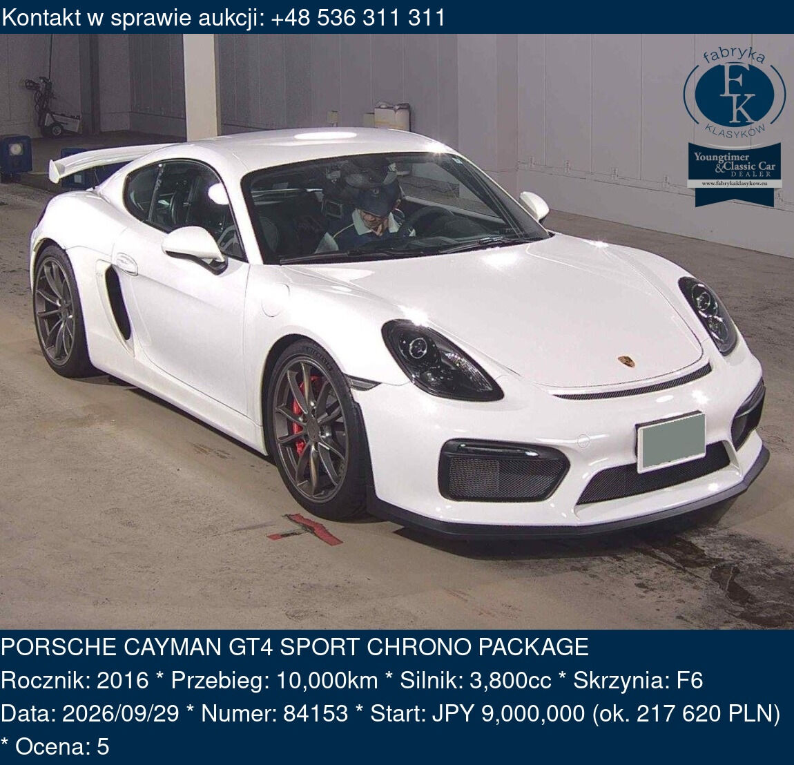 PORSCHE CAYMAN GT4 SPORT CHRONO PACKAGE 2016 - zdjęcie 2