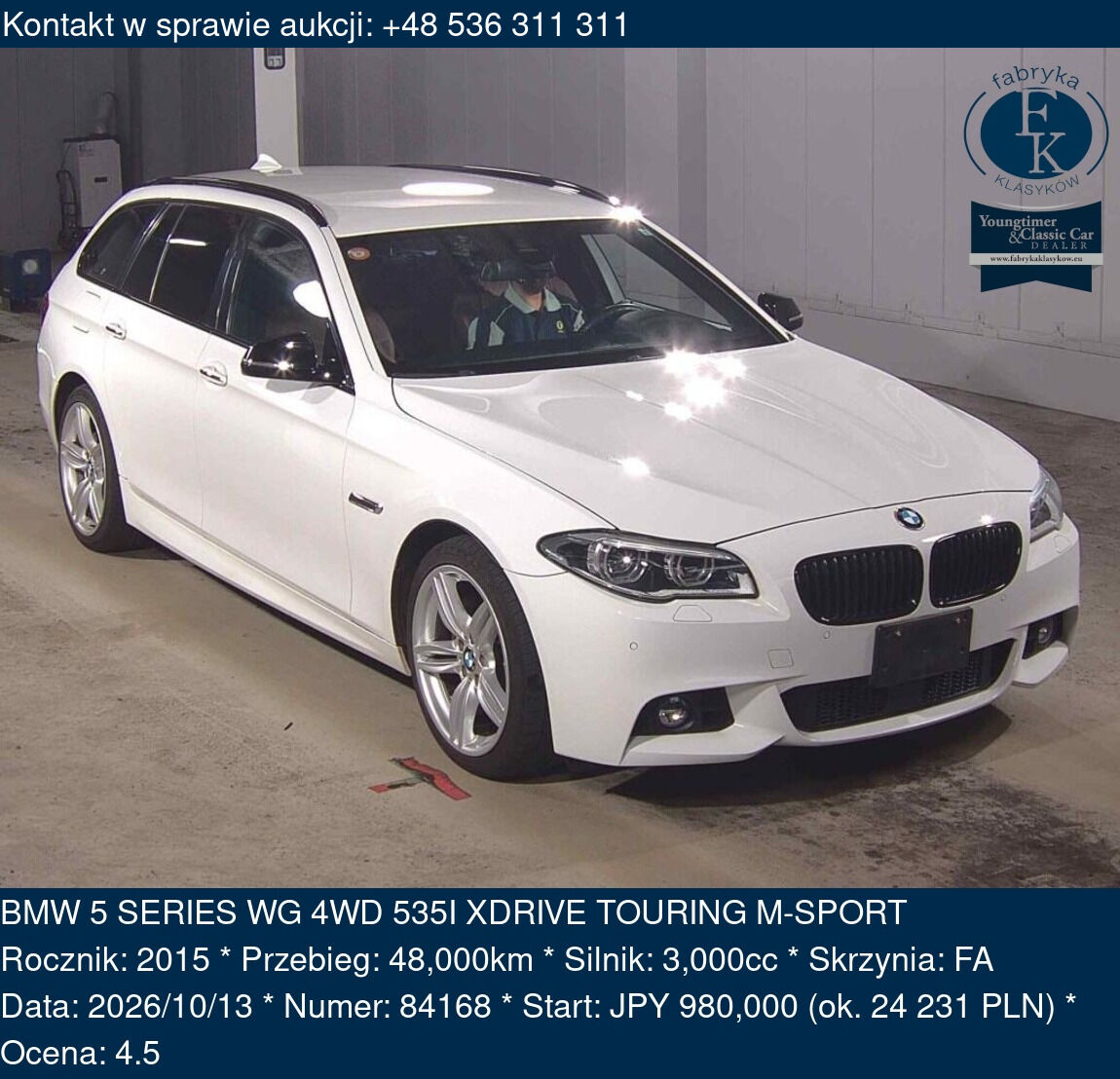 BMW 5 SERIES WG 4WD 535I XDRIVE TOURING M-SPORT 2015 - zdjęcie 2