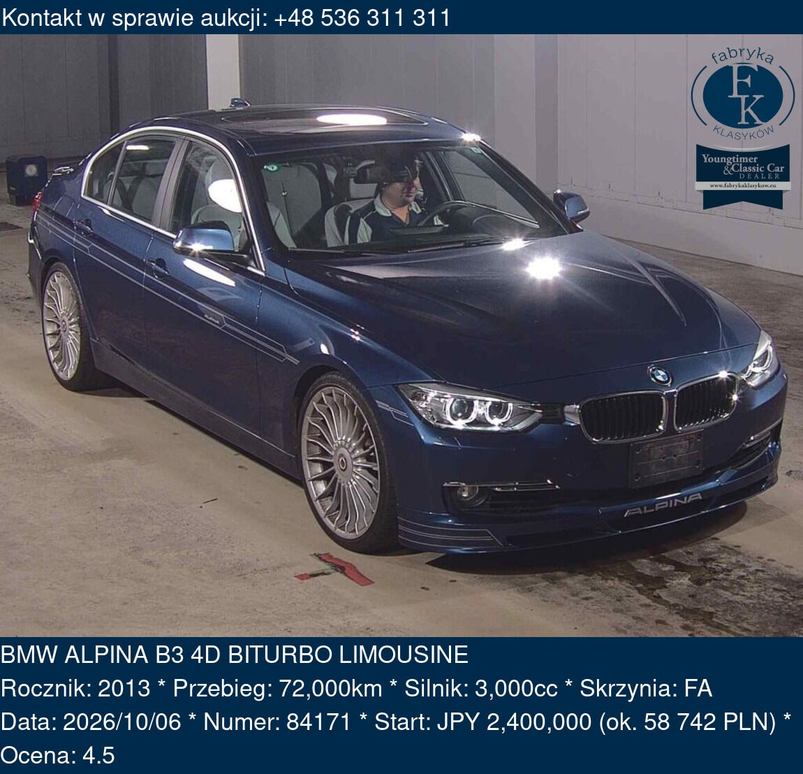 BMW ALPINA B3 4D BITURBO LIMOUSINE 2013 - zdjęcie 2
