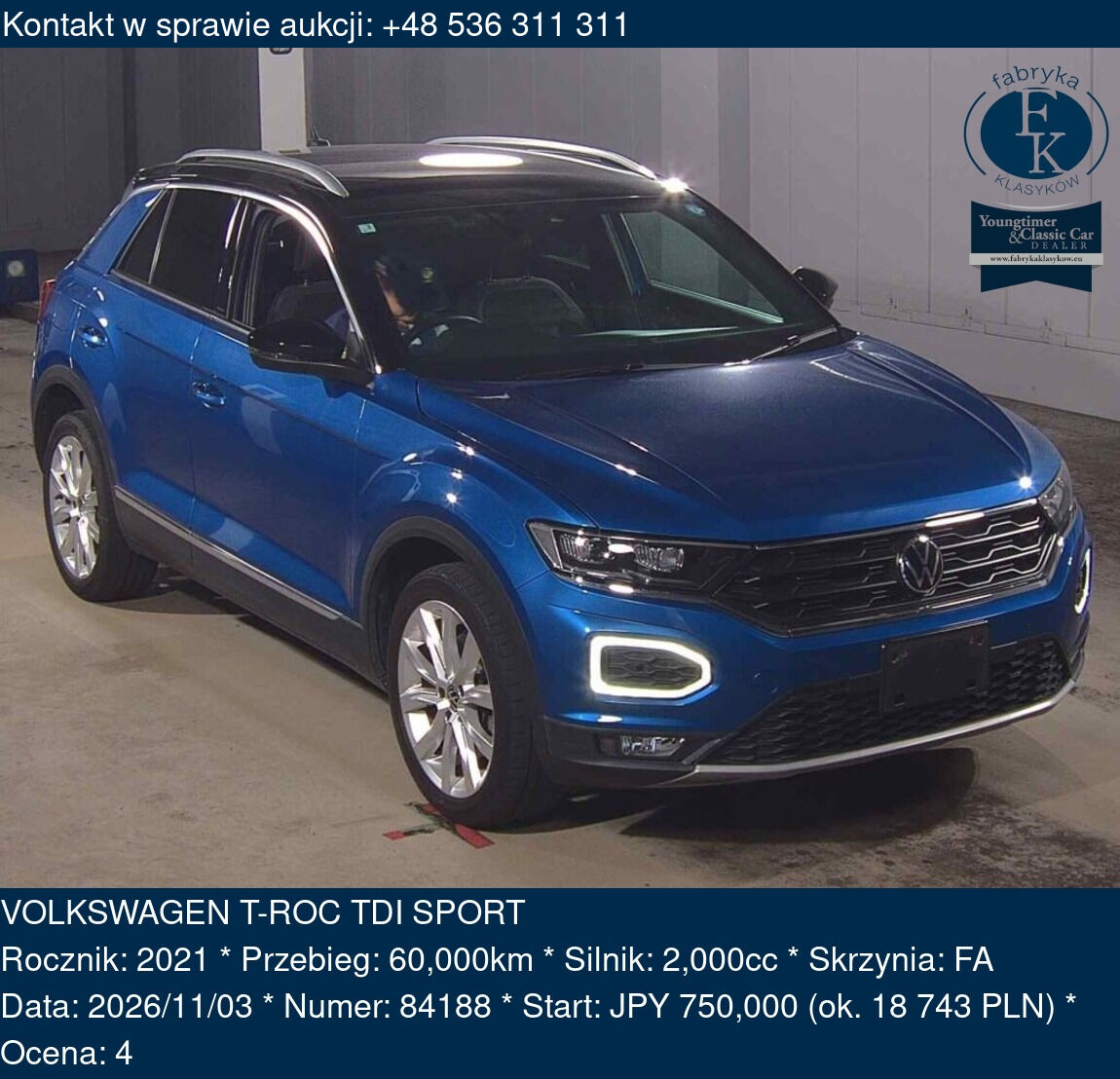 VOLKSWAGEN T-ROC TDI SPORT 2021 - zdjęcie 2