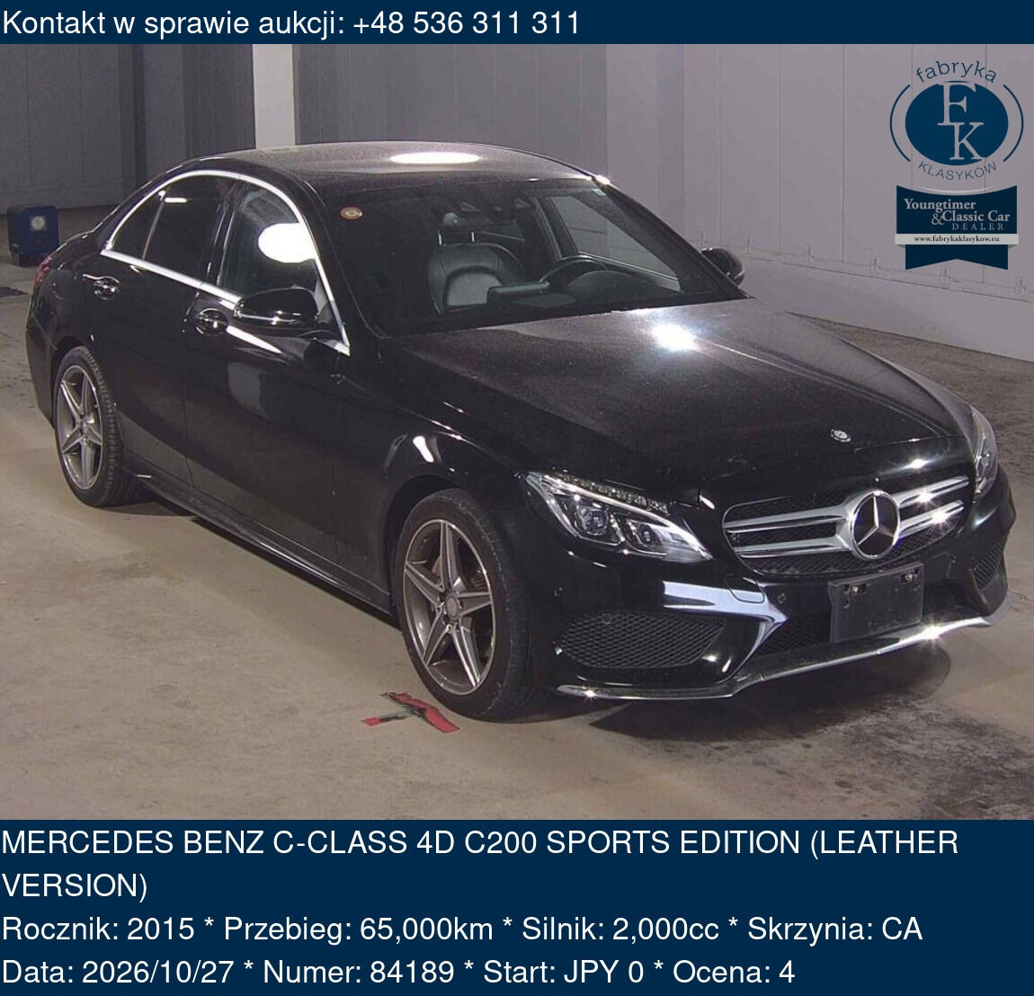 MERCEDES BENZ C-CLASS 4D C200 SPORTS EDITION (LEATHER VERSION) 2015 - zdjęcie 2