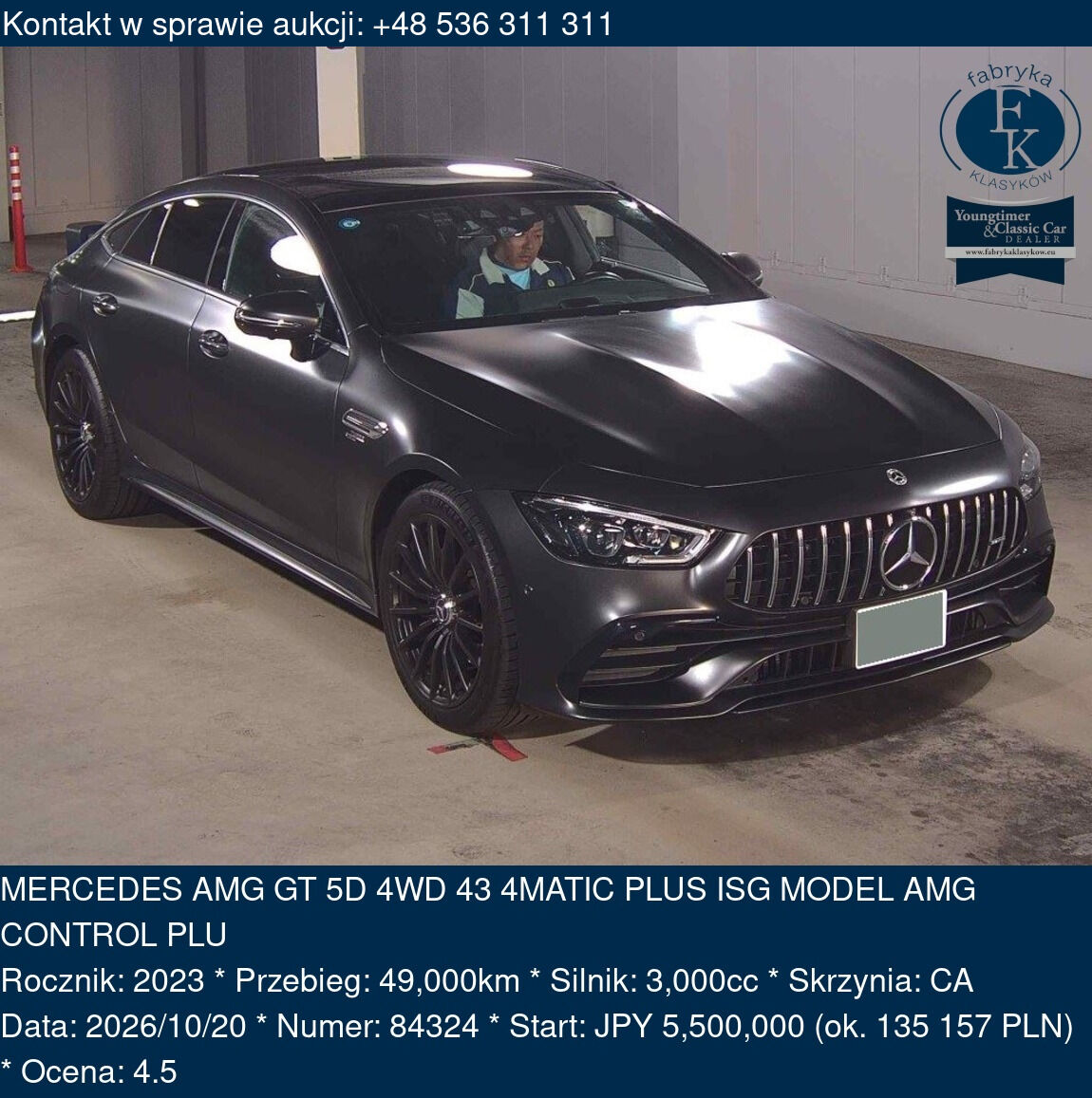 MERCEDES AMG GT 5D 4WD 43 4MATIC PLUS ISG MODEL AMG CONTROL PLU 2023 - zdjęcie 2