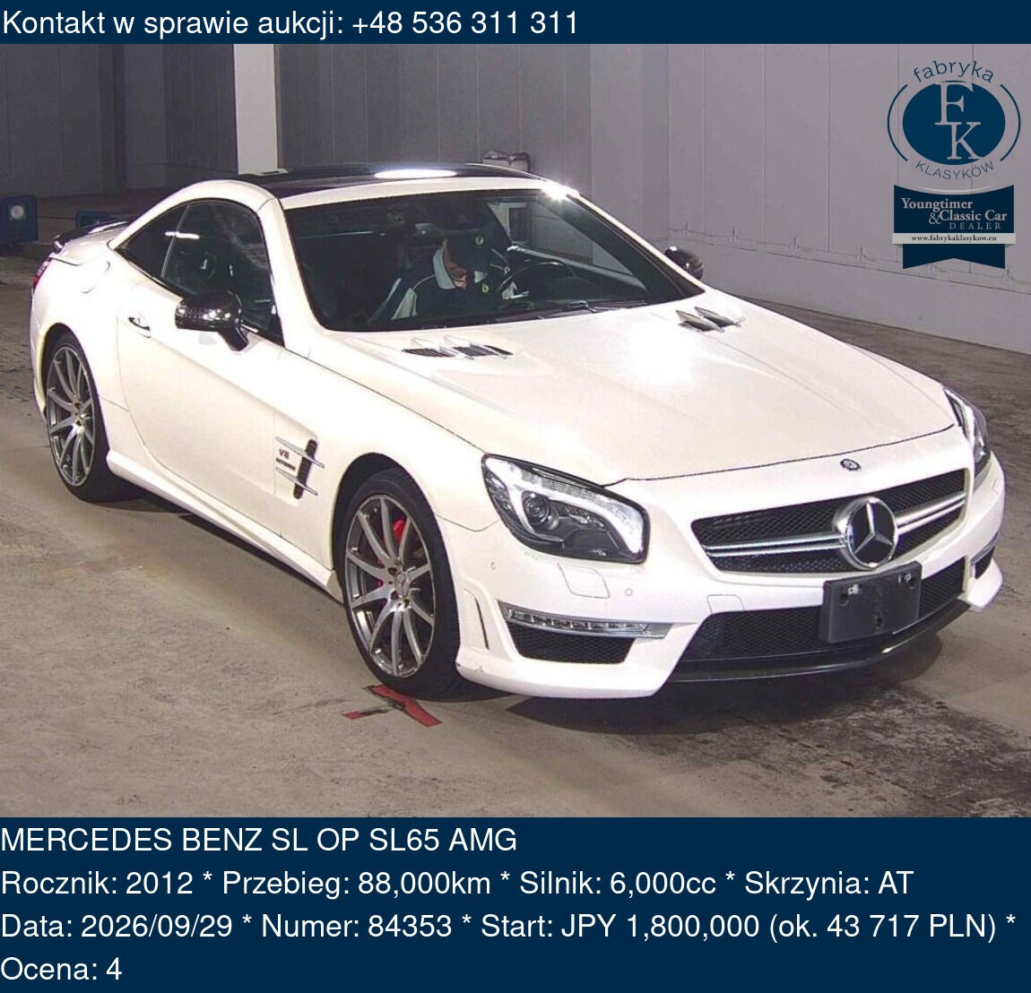 MERCEDES BENZ SL OP SL65 AMG 2012 - zdjęcie 2