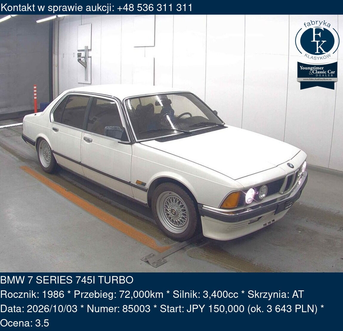 BMW 7 SERIES 745I TURBO 1986 - zdjęcie 2