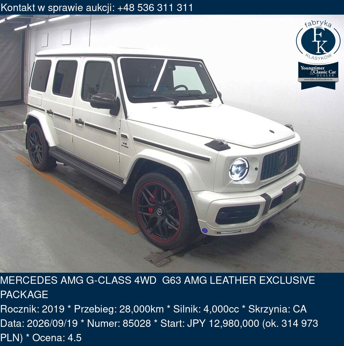 MERCEDES AMG G-CLASS 4WD G63 AMG LEATHER EXCLUSIVE PACKAGE 2019 - zdjęcie 2