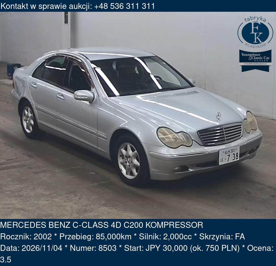 MERCEDES BENZ C-CLASS 4D C200 KOMPRESSOR 2002 - zdjęcie 2