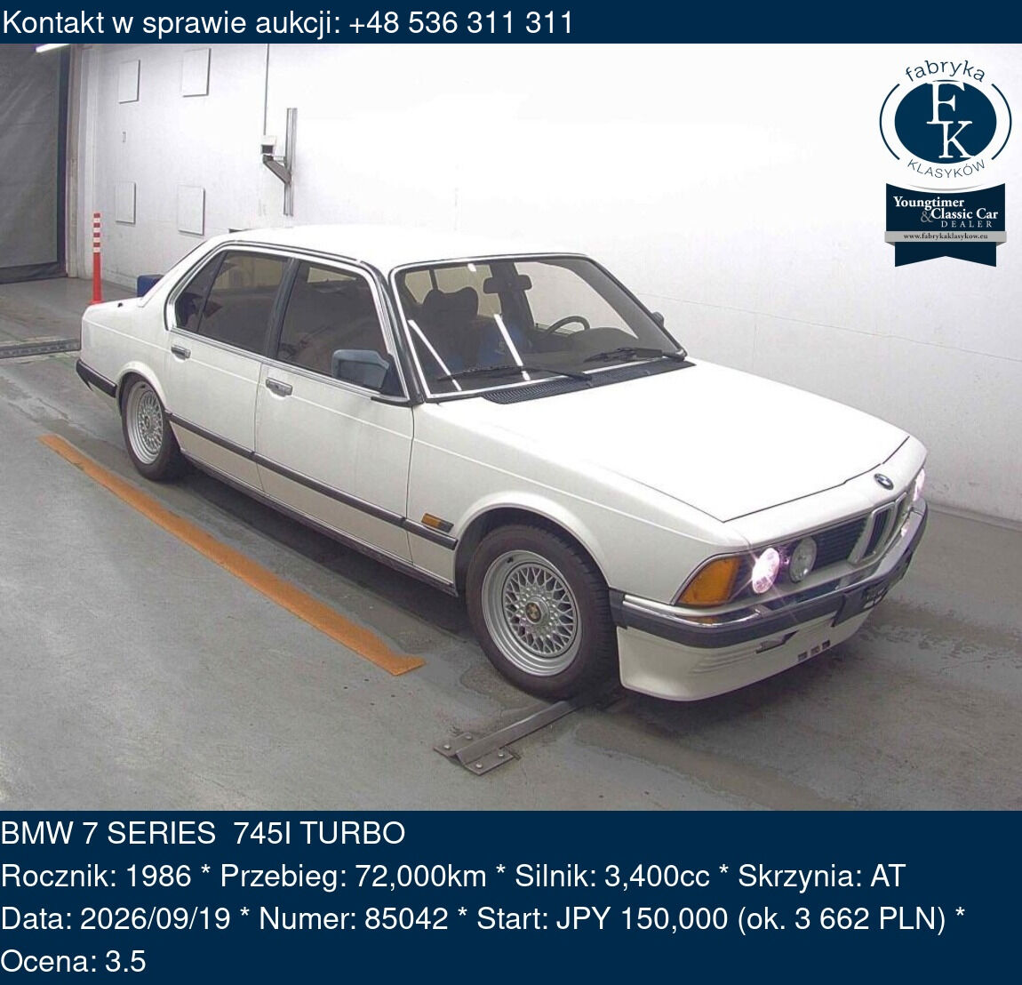 BMW 7 SERIES  745I TURBO 1986 - zdjęcie 2
