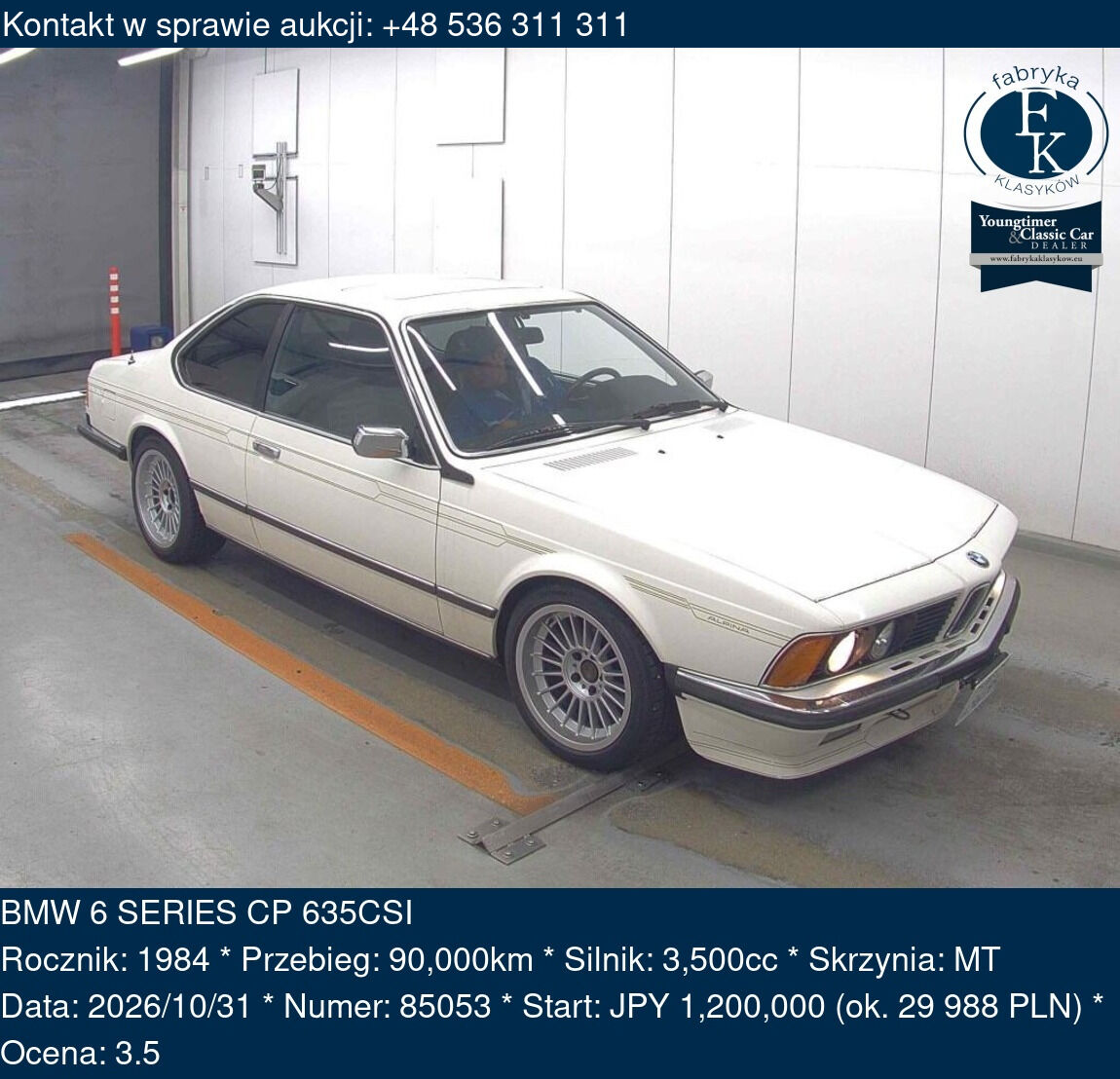 BMW 6 SERIES CP 635CSI 1984 - zdjęcie 2