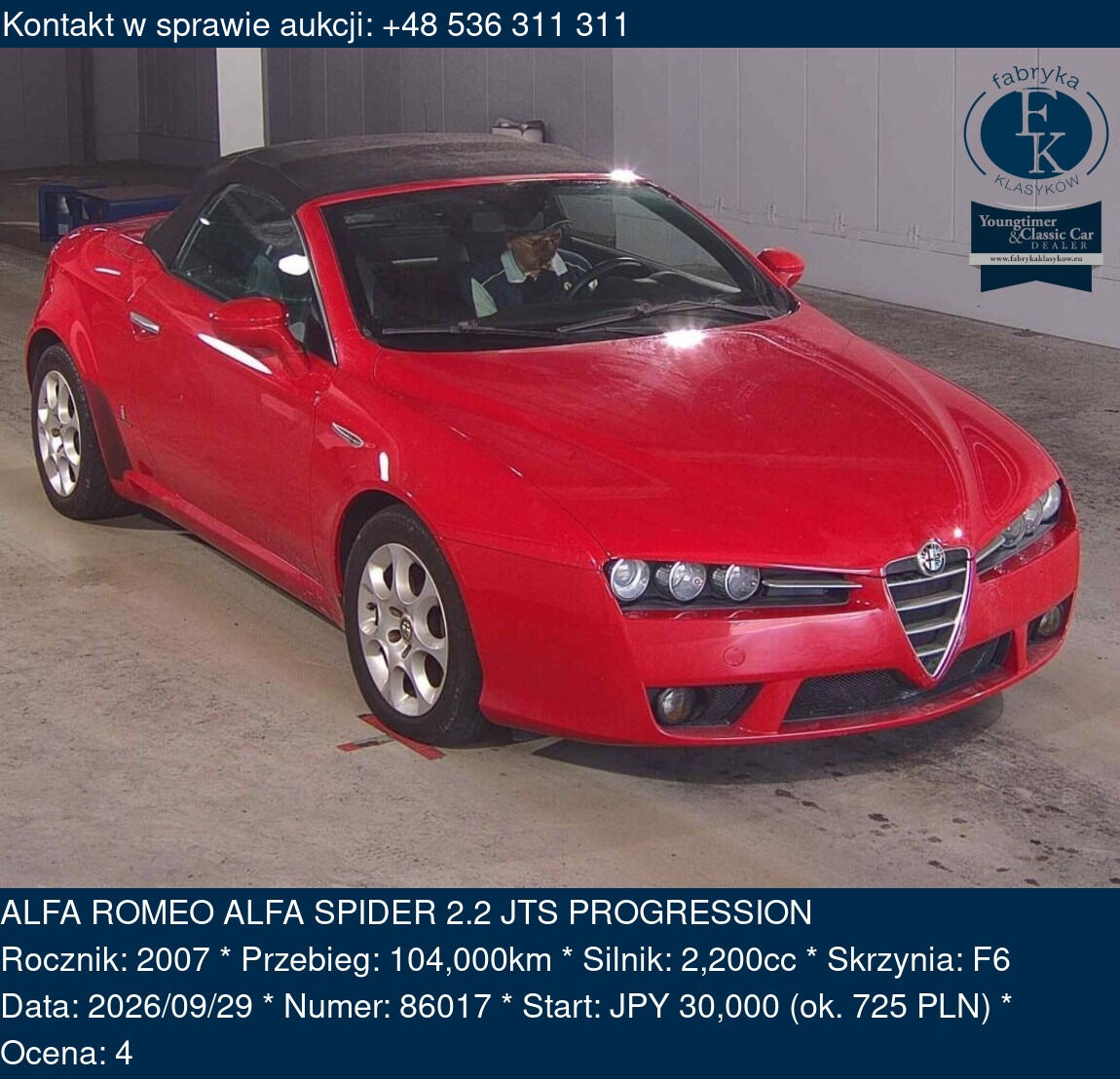 ALFA ROMEO ALFA SPIDER 2.2 JTS PROGRESSION 2007 - zdjęcie 2