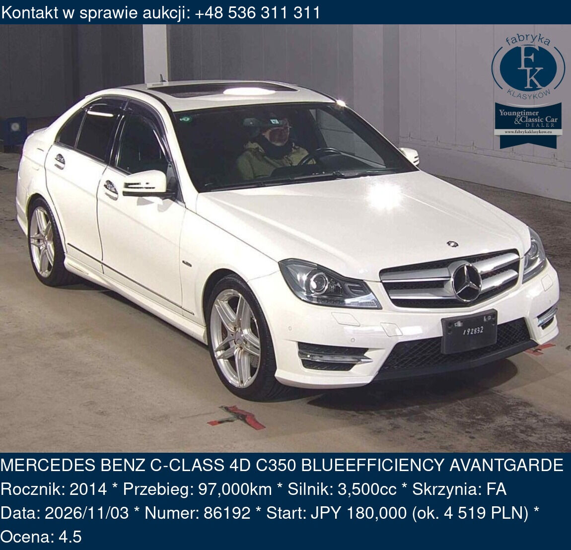 MERCEDES BENZ C-CLASS 4D C350 BLUEEFFICIENCY AVANTGARDE 2014 - zdjęcie 2