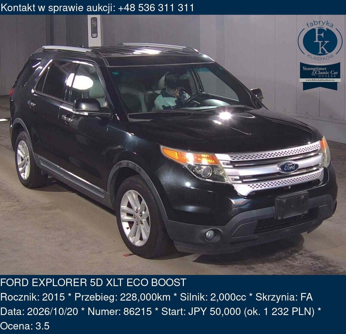 FORD EXPLORER 5D XLT ECO BOOST 2015 - zdjęcie 2