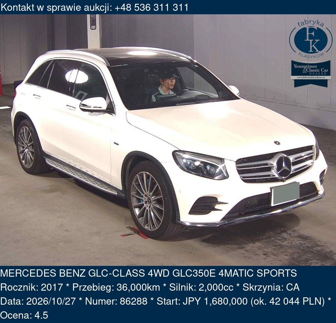 MERCEDES BENZ GLC-CLASS 4WD GLC350E 4MATIC SPORTS 2017 - zdjęcie 2